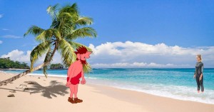 Cuando la mota está muy proxima a la playa distingue que se trata de una hermosa mujer, enfundada en un traje de neopreno.